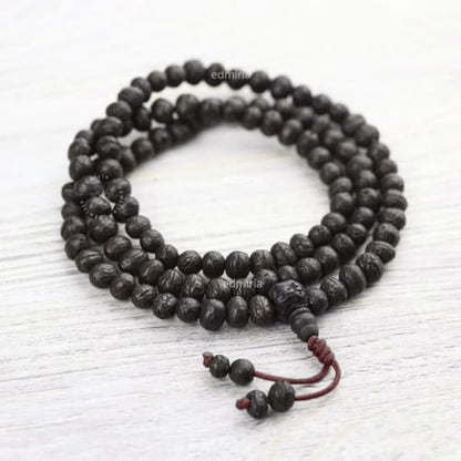 Bodhi Seed & Rudraksha Mala 108 Beads, Buddhist Prayer Japa Mala Necklace for Meditation, Yoga, Spiritual Healing, Handmade Unisex Prayer Beads, Bodh Gaya Inspired Collection