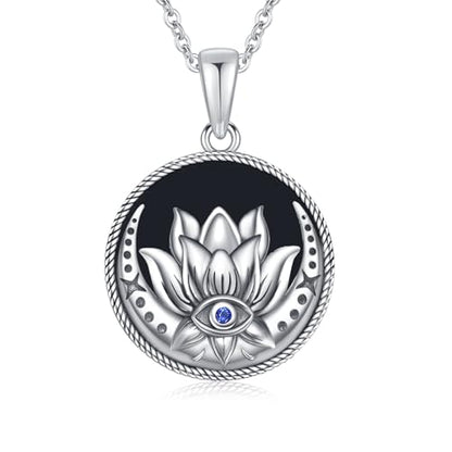 Evil Eye Necklace for Women 925 Sterling Silver, Protection Necklace with Blue Evil Eye Charm, Evil Eye/Lotus Pendant Jewelry, Birthday Christmas Gifts for Her - style: Lotus Evil Eyes 05