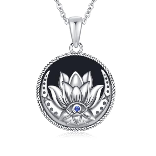 Evil Eye Necklace for Women 925 Sterling Silver, Protection Necklace with Blue Evil Eye Charm, Evil Eye/Lotus Pendant Jewelry, Birthday Christmas Gifts for Her - style: Lotus Evil Eyes 05