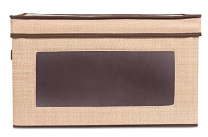 Internet's Best Storage Box with Window - Durable Storage Bin Basket Containers with Lids and Handles - Clothes Nursery Toys Organizer - Brown (Beige) - color: Brown