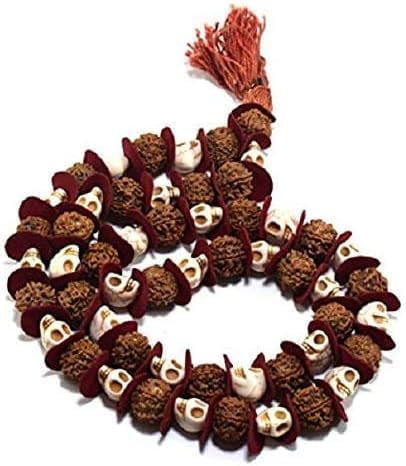 Rudraksh Mala, Natural Himalayan Genuine Original Rudraksha Rosary - style: SkulMund mala & Rudraksh Rosery 47 Beads