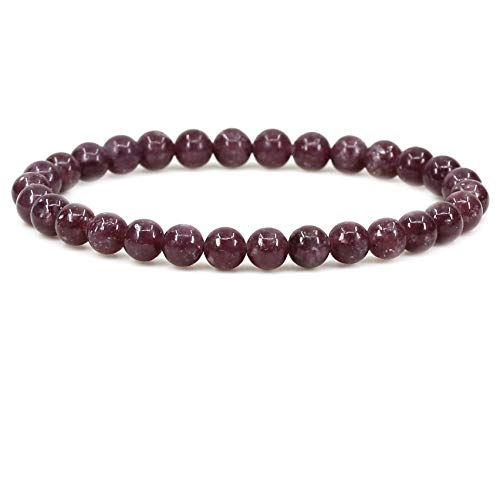 Natural Gemstone 6mm Round Beads Stretch Bracelet 7 Inch - color: Lepidolite Lithium Mica