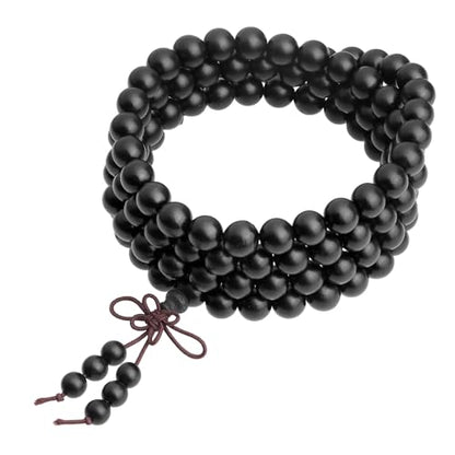 Nupuyai Natural Wood Wrap Bracelet for Women and Men, 108 Prayer Mala Beads Tibetan Necklace for Unisex Elastic Meditation Yoga Jewelry - color: Ebony Wood(8mm)