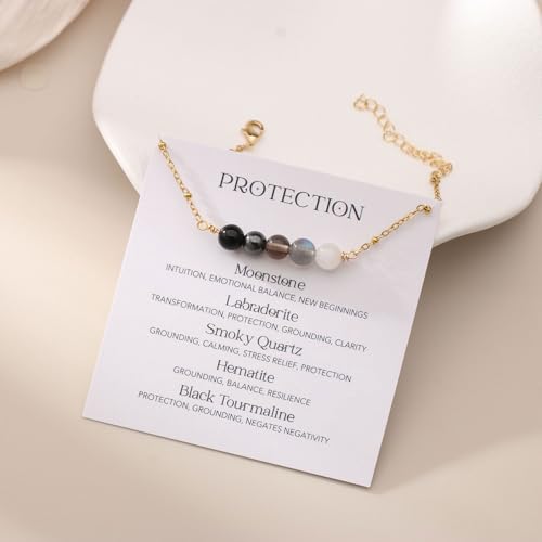 Triple Threat Protection Bracelet for Women,Evil Eye Natural Healing Crystal Beaded Bracelet for Protection - style: Empath Protection (Style 19)