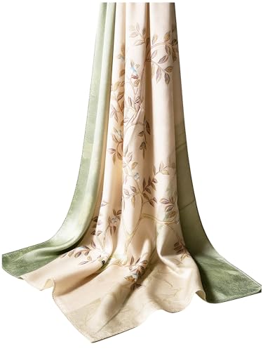100% Mulberry Silk Oversized Women’s Sun-Shielding Shawl Formal Evening Neckwear Featherlight Airy - color: N10-ink-bloom Scarf（69" X 21"inch）