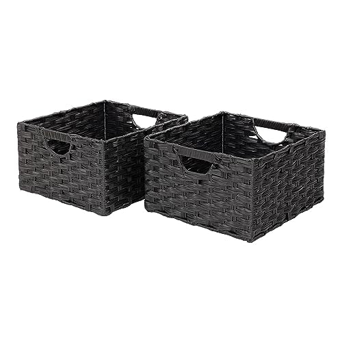 Seville Classics Premium Handwoven Portable Laundry Bin Basket with Carrying Handles, Household Storage for Clothes, Linens, Sheets, Black, Rectangular (2-Pack) - color: Black, size: Rectangular Hamper (2-Pack)