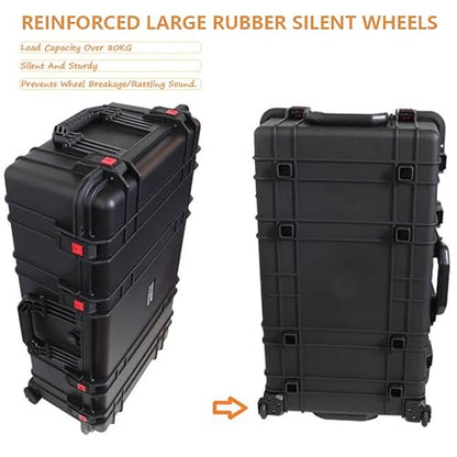 Waterproof Carry-On Hard Case, Protective Camera Case, Portable Outdoor Tool Box, with Wheels and Foam, for Electronics