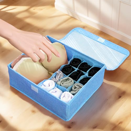 Fabric Storage Box with Plastic Lining and Multiple Compartments for Organizing Small Items, Blue - color: Blue