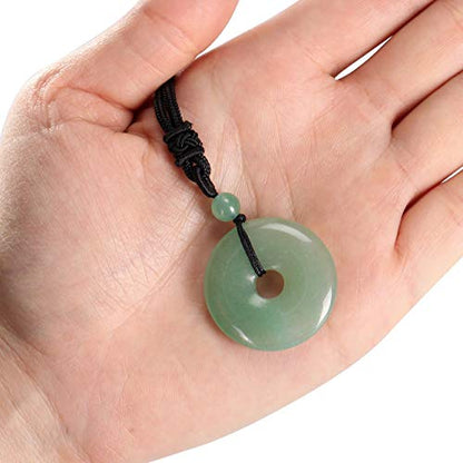 Jovivi 30mm Circle Donut Healing Crystals Necklace Natural Semi-Precious Chakra Gemstone Stone Amulet Lucky Coin Donuts Charm Protection Quartz Reiki Pendant Necklace for Men Women Adjustable Rope - color: Green Aventurine