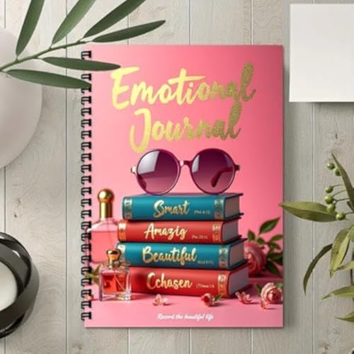 100 Pages A5 Guided Emotions Journal, Self Care Journal, Mental Health Mood Tracker with Prompts Anxiety & Wellness Diary for Women (Book Pattern) - color: Pink-B