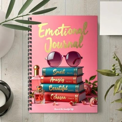 100 Pages A5 Guided Emotions Journal, Self Care Journal, Mental Health Mood Tracker with Prompts Anxiety & Wellness Diary for Women (Book Pattern) - color: Pink-B