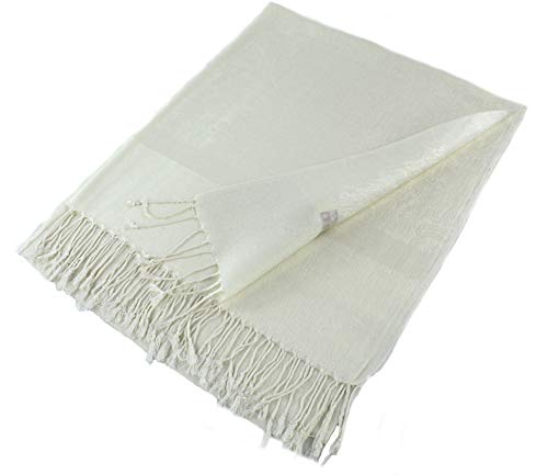 PASKMLNA Paisley Jacquard Pashmina Shawl Wrap Scarf Stole - color: Off-white