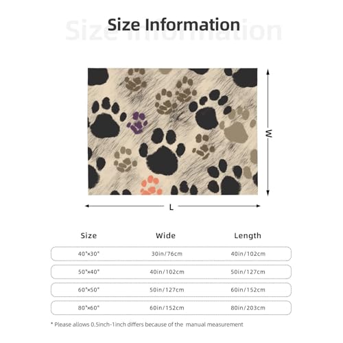 Dog Paws Print 2 Prints Throw Blanket (320g Flannel) Anti-Pilling Warm Fuzzy Blankets for Bed Sofa Couch Travel 40x30 Inch - color: Dog Paws Print 2, size: 40x30 Inch