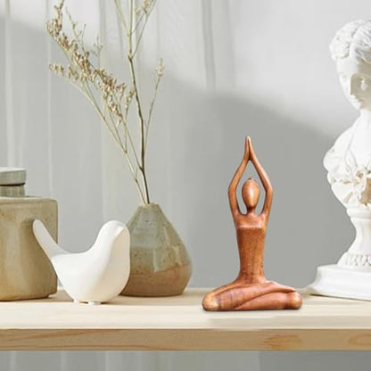 Wooden Yoga Statue - Meditating Figurine for Home Decor | Hand-Carved Yoga Sculpture for Living Room, Study, Gallery Display, Tabletop Accent, Zen Garden Ornament, Spiritual Mindfulness Decoration
