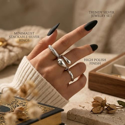16 PCS Gold Chunky Rings Set for Women, 14k Gold Plated Thick Dome Stackable Open Rings Trendy Dainty Minimalist Jewelry Gifts - color: 01-Silver
