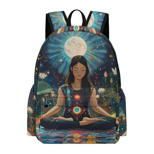 Seven Chakra Yoga Meditation Cute Backpack Printed Shoulder Bag Travel Daypack Camping Work Bags for Men Women