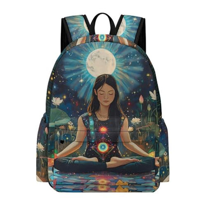 Seven Chakra Yoga Meditation Cute Backpack Printed Shoulder Bag Travel Daypack Camping Work Bags for Men Women