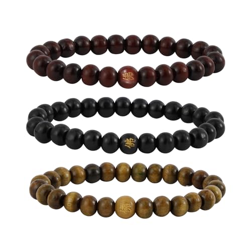 3pcs Wood Beads Buddha Meditatoin Prayer Wood Bracelets for Women Men Mala Stertch Wristband