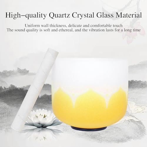 Singing Bowl, 8 Inch Frosted Quartz Crystal Sound Bowl Crystal Singing Bowls with sheepskin percussion stick for Meditation and Stress Relief (Yellow) - color: Yellow