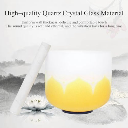 Singing Bowl, 8 Inch Frosted Quartz Crystal Sound Bowl Crystal Singing Bowls with sheepskin percussion stick for Meditation and Stress Relief (Yellow) - color: Yellow