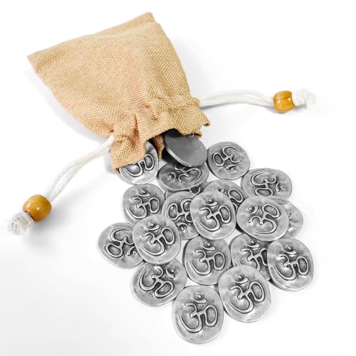20 Pcs Om Symbol Meditation Tokens Bulk Set - Yoga Studio Gifts for Students, Mindfulness Practice Charms, Spiritual Pocket Coins for Good Luck & Inner Peace (Antique Silver)