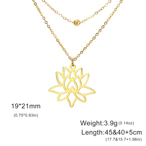 VASSAGO Buddha Lotus Necklace for Women Yoga Healing Pendant Stainless Steel Flower Necklace Buddhist Necklace Unalome Symbol Amulet Religious Jewelry - color: gold 9