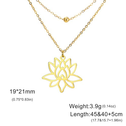 VASSAGO Buddha Lotus Necklace for Women Yoga Healing Pendant Stainless Steel Flower Necklace Buddhist Necklace Unalome Symbol Amulet Religious Jewelry - color: gold 9