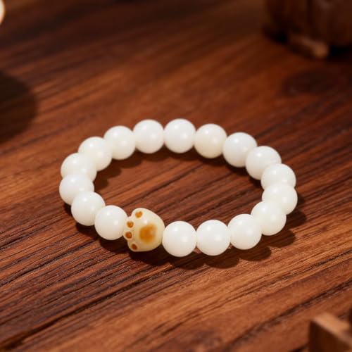 Bodhi Fidget Bracelet Anxiety Relief Items Bodhi Seed Beads, Elastic Wristband Meditation Yoga Mindfulness Worry Beads, Birthday Gift for Her for Women, White Dot Print Stackable Jewelry - color: A2:Cat Paw Bracelet