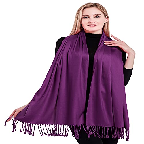 CJ Apparel Solid Color Tassels Design Nepalese Shawl Scarf Wrap Stole Throw Head Wrap Pashmina Gift Hand Made in Nepal New - color: Purple