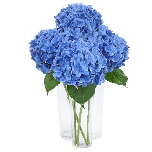 DuHouse 4Pcs Hydrangea Artificial Flowers,Latex Real Touch Hydrangeas with Long Stems & Leaves for Home Decor Party Floral Arrangements Wedding Bouquets Centerpieces(Dark Blue) - color: Dark Blue, size: 4pcs