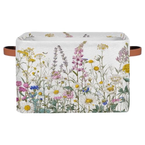 Pardick Storage Baskets Bin, Spring Wildflowers Floral Collapsible Canvas Fabric Storage Bin Decorative Baskets Toy Organizer Rectangle Storage Boxes with handles for Home Shelves Nursery,Q-4 - color: Q-04