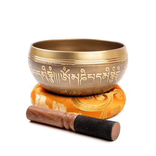 Tibetan Singing Bowl Set Brass - Master Healing Grade - Authentic Handcrafted Sound Bowl by Himalayan Bazaar - color: Yellow