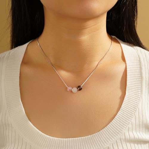 Amethyst Necklace for Women Men - Natural Stone Beaded Yoga Stress Relief Healing Chakra, Inspirational Anxiety Calm String, Protection Birthday Gifts with Blessing Card - color: White Gold-Natural stone necklace