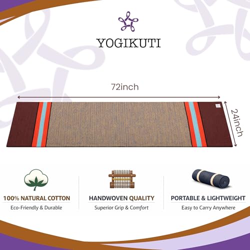 Yogikuti 100% Cotton Yoga Rug/Natural Woven Yoga Mat/Breathable Non-Slip Yoga Carpet for Ashtanga, Iyengar & Meditation Practice/Foldable & Eco-Friendly Yoga Mat