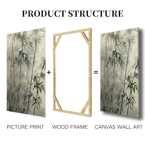 sawjug Bamboo Canvas Wall Art, Bamboo Wall Art, Zen Wall Decor, Meditation Decor for Living Room, Bedroom, Yoga Room (24" x 36" x 3 pcs)