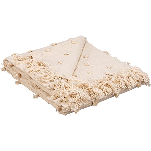 Primitives by Kathy Decorative Cotton Throw Blanket - Cream Poms & Fringe Trim 50x60 - color: Cream Poms, size: 50 x 60 inch