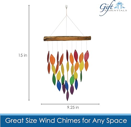 Blue Handworks Rainbow Waterfall Glass and Driftwood Chime, Sandblasted Glass and Found Wood Handcrafted Wind Chime