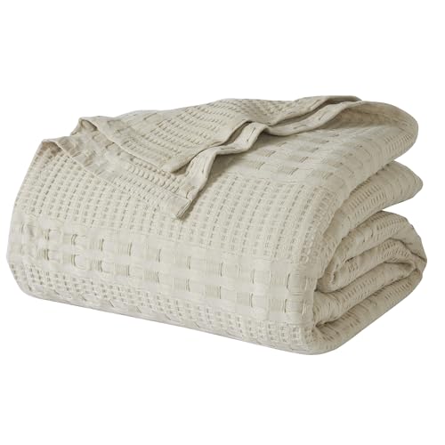 VHC Brands 100% Cotton Waffle Weave Twin Blanket 66"x90", Decorative Lightweight Spring and Summer Throw Blanket, Bedroom Decor for Bed, Couch, or Sofa, Natural - color: Natural, size: Twin (66"x90")