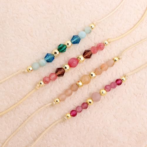 Colorful Natural Stone Beads Bracelets Set for Women, Boho Handmade Adjustable Stackable Gold Beaded Strand Bracelet Fashion Jewelry Gift.