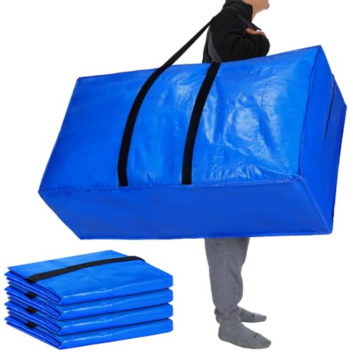 4 Pack 57 Gallon Extra Large Moving Bags XXL Heavy Duty Storage Bag with Strong Zipper Handle Jumbo Big Tote Box Foldable for College Dorm Travel Clothes Duffle Blanket Pillow(Blue) - color: Blue, size: 57 Gallon