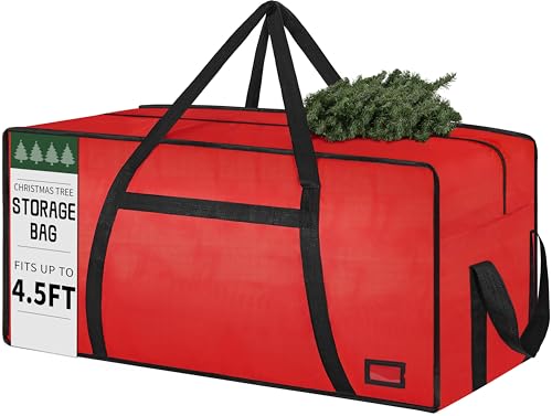 3FT/4FT/4.5 FT Christmas Tree Storage Bag, Heavy Duty Christmas Tree Bag with Reinforced Handles and Dual Zippers Wide Opening, Large Capacity fits for Artificial Christmas Tree, Red - color: Red, size: Fits a 4.5FT Tree