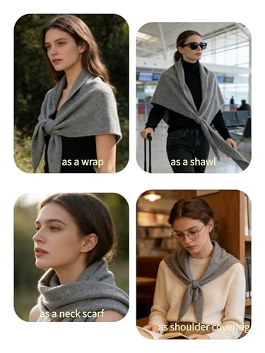 Women's Pashmina Shawls Wraps Soft Knitted Poncho Cardigan Cape Cashmere Feel Shoulder Top Sweater Triangle Scarf - color: Light-grey