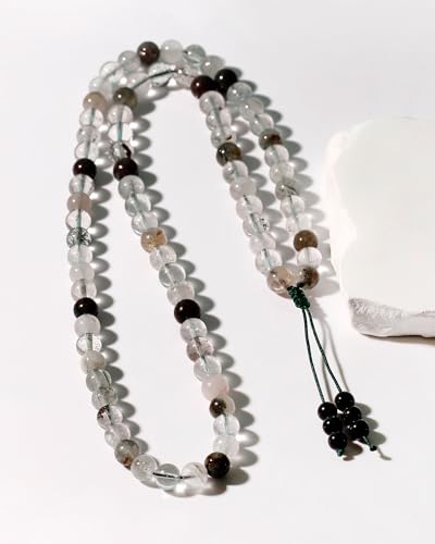 Simple Crystals and Stones Beaded Necklace Protection Balance Meditation Long Necklaces for Women and Men Amulet Jewelry - style: Green Phantom Quartz