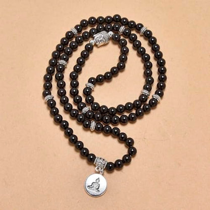 108 Mala Beads Bracelet/Necklace with Buddha Charm – Meditation Beads, Yoga Jewelry, Prayer Beads, Zen Necklace – Ideal Gift for Spiritual Practice - style: Black Agate