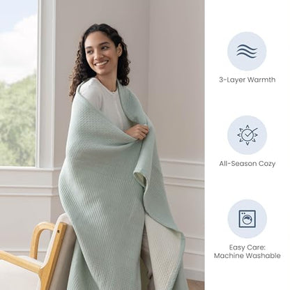 Berkshire 3-Layer Fleece Throw, Ultra Soft Lightweight Thermal Blanket with Cotton-Like Feel, All-Season Cozy Bed Cover for Couch Bed, Machine Washable(Throw Size 50" x 60", Southern Blues) - color: Southern Blues, size: Throw (50 in x 60 in)