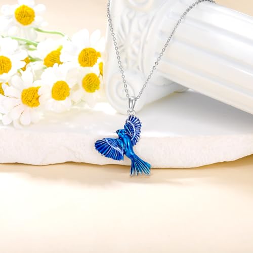 Hummingbird/Phoenix/Owl/Dove/Flamingo/Raven/Blue Jay/Cardinal/Peacock/Eagle/Parrot/Robin Necklace for Women 925 Sterling Silver Bird Pendant Necklace Animal Jewelry Gift for Mother Wife - style: Blue Jay Necklace