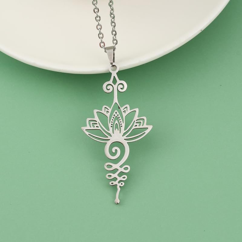2Pcs Lotus Flower Necklace for Men Women, Vintage Alloy Hollow Meditation Jewelry, Mindfulness Calm Energy Pendant
