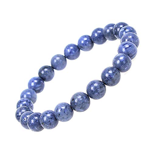 MJDCB Featured Men Women 8mm Beads Bracelet Elastic Natural Stone Yoga Bracelet Bangle 6.7" - color: Blue Coral
