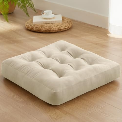 Meditation Floor Pillow Set of 1, Square Large Pillows Seating for Adults, Meditation Cushion Pillow,Tufted Corduroy Cushion for Tatami Living Room or Yoga, Beige, 22x22 Inch - color: Beige