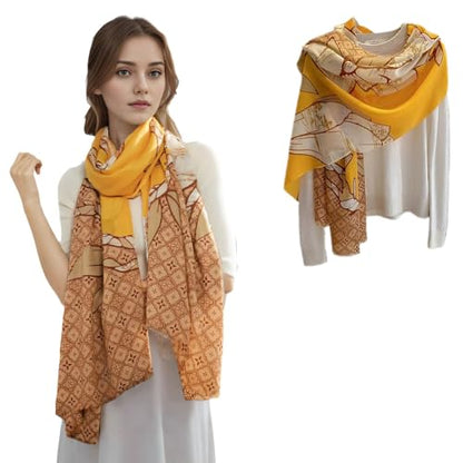 Cashmere-soft Mercerized wool Shawl Pashmina Lightweight Travel Wrap & Evening Scarf |Office |Wedding - color: Flower Shadow Lemon Yellow